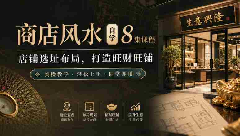 店铺风水布局全攻略：8节自学课程，教你选址秘籍，打造财富磁场实操教学