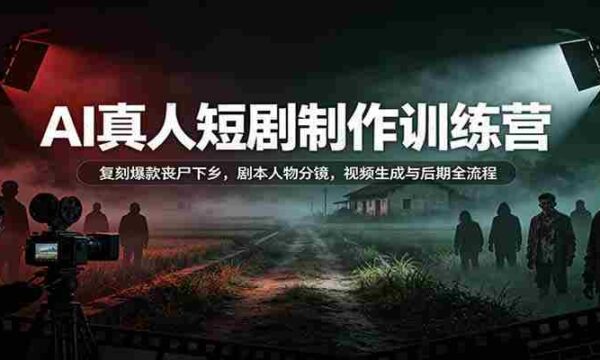 AI真人短剧制作训练营：复刻爆款丧尸下乡，剧本人物分镜，视频生成与后期全流程