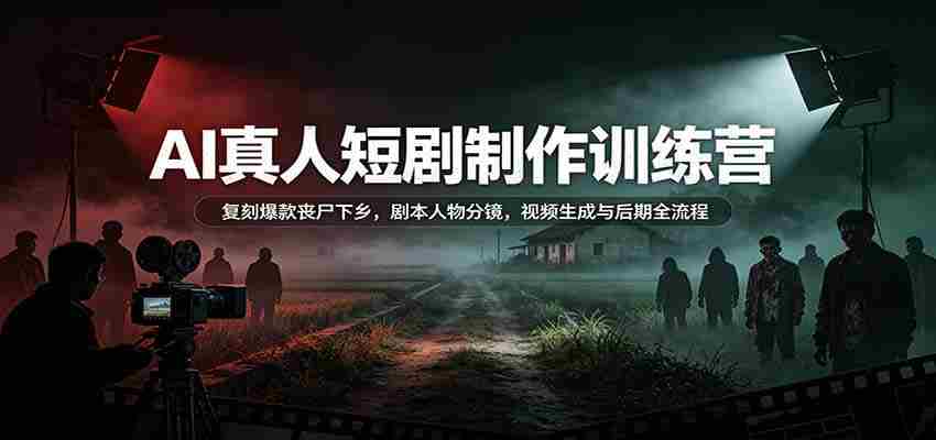 AI真人短剧制作训练营：复刻爆款丧尸下乡，剧本人物分镜，视频生成与后期全流程