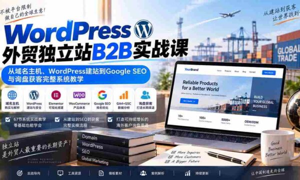 深度解析WordPress外贸B2B独立站全流程：涵盖域名注册、网站搭建、谷歌SEO优化及客户询盘获取策略教学