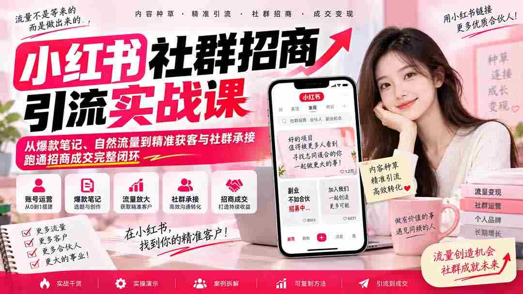 揭秘小红书社群营销全攻略：零水印课程带你玩转爆款笔记，实现自然引流与精准客户获取，打造招商成交闭环