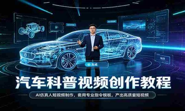 汽车科普视频创作教程：AI仿真人短视频制作，套用专业指令模板，产出高质量短视频