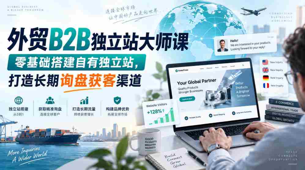 外贸B2B站点搭建高手班，从零起步创建个人独立平台，构建持久询盘客户来源之道