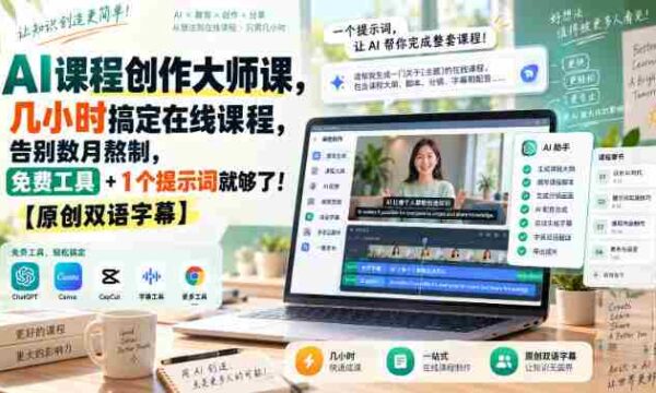 AI课程制作达人秘籍：只需数小时即可打造在线课程，摆脱漫长制作烦恼，仅需免费工具与一个关键词！【双语字幕独家呈现