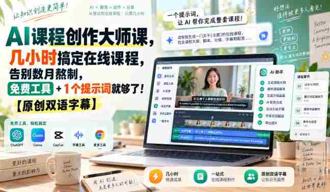 AI课程制作达人秘籍：只需数小时即可打造在线课程，摆脱漫长制作烦恼，仅需免费工具与一个关键词！【双语字幕独家呈现