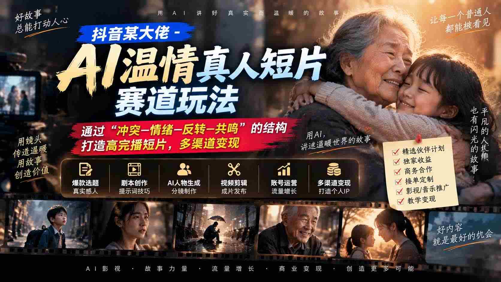 揭秘抖音AI短片新玩法：运用“冲突-情感-反转-共鸣”四步曲，打造爆款高完播作品，多元变现攻略！