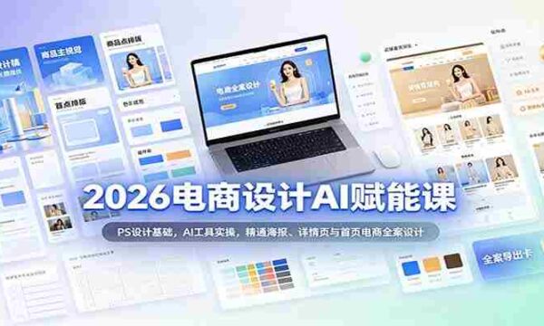 2026电商AI设计赋能教程：PS入门、AI应用技巧，全面掌握电商海报、详情页及首页全案设计