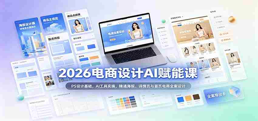 2026电商AI设计赋能教程：PS入门、AI应用技巧，全面掌握电商海报、详情页及首页全案设计