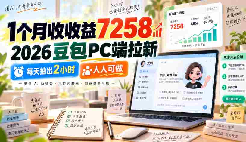 30天赚得7258元收益，2026年豆包平台电脑端招募新用户，仅需每日投入2小时，轻松参与赚钱机会