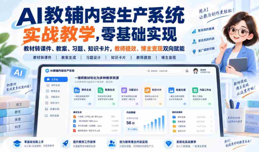 人工智能辅助教材转化神器，从零开始打造课件、教案、习题与知识卡片，助力教师提升效率，博主实现盈利，双赢之道！