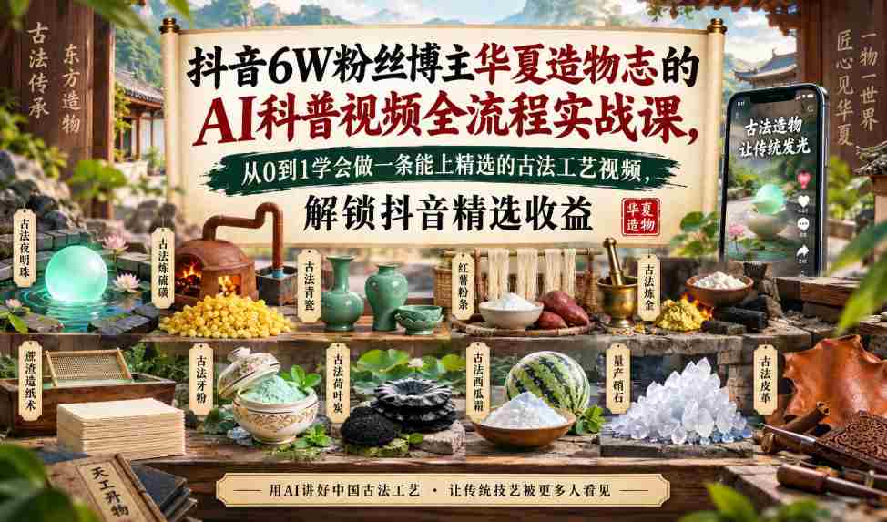 揭秘：抖音红人华夏造物志带你AI实操，打造爆款古法工艺短视频，轻松解锁抖音精选收益通道