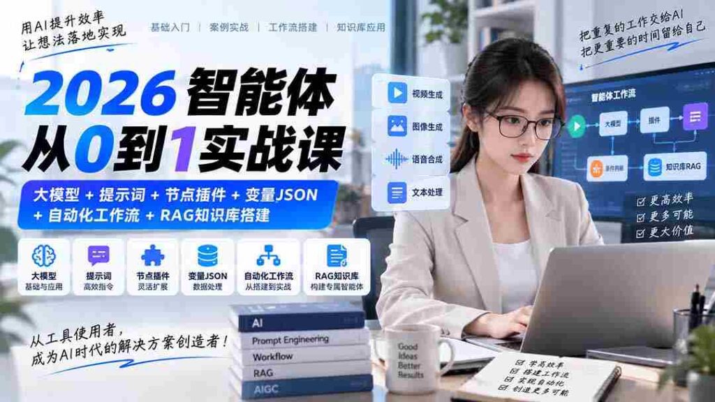2026智能体构建全攻略：深度解析大模型、提示词、节点插件、变量JSON、自动化工作流与RAG知识库构建技巧