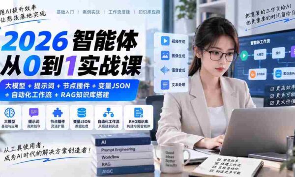 2026智能体构建全攻略：深度解析大模型、提示词、节点插件、变量JSON、自动化工作流与RAG知识库构建技巧