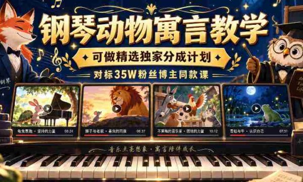 钢琴动物寓言教学，可做精选独家分成计划，对标35W粉丝博主同款课