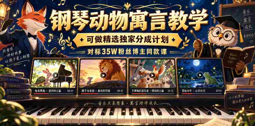 钢琴动物寓言教学，可做精选独家分成计划，对标35W粉丝博主同款课