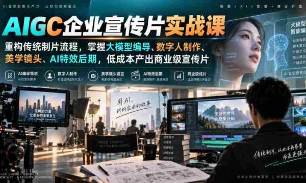 颠覆传统影视制作！AIGC实战培训，深度解析大模型编导技巧、数字人制作艺术、美学镜头捕捉与AI特效后期，轻松打造低成本商业级宣传片
