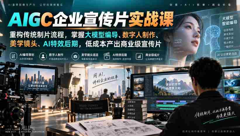 颠覆传统影视制作！AIGC实战培训，深度解析大模型编导技巧、数字人制作艺术、美学镜头捕捉与AI特效后期，轻松打造低成本商业级宣传片