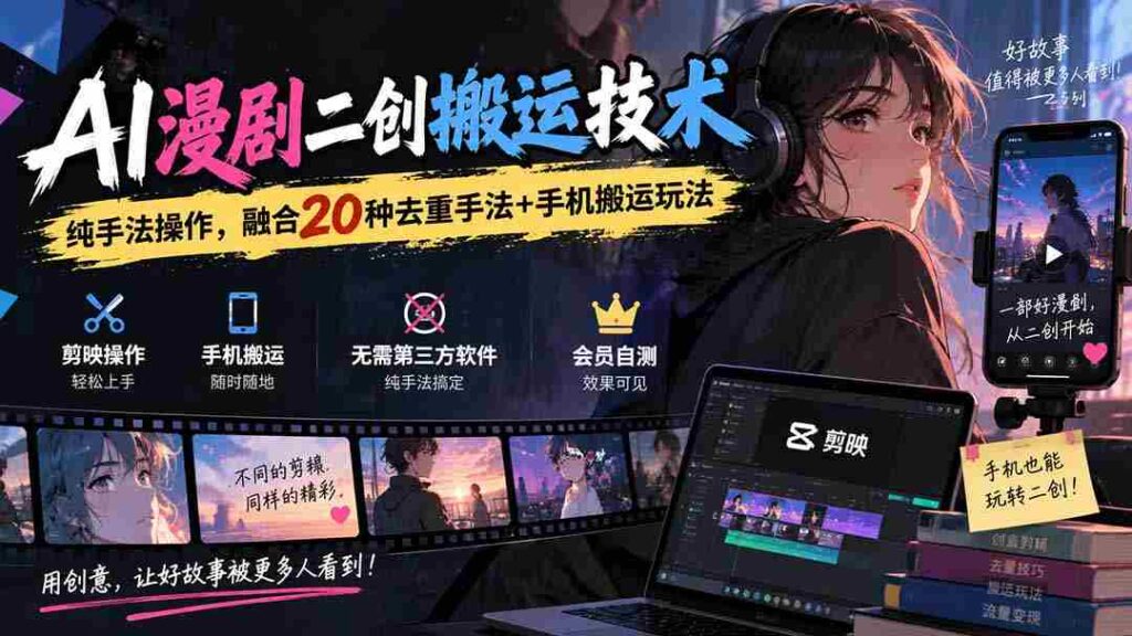 创新AI技术在漫剧二创中的应用：融合多样去重技巧与手机便捷搬运方法