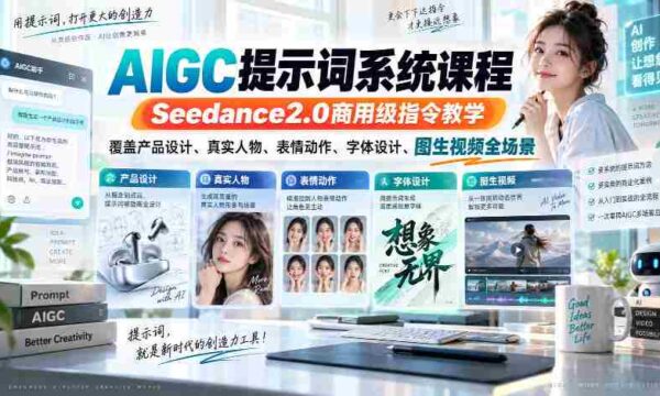 Seedance2.0商业版AIGC指令课程，全方位解析产品设计、真人表演、表情动作、字体创意及图生视频制作技巧