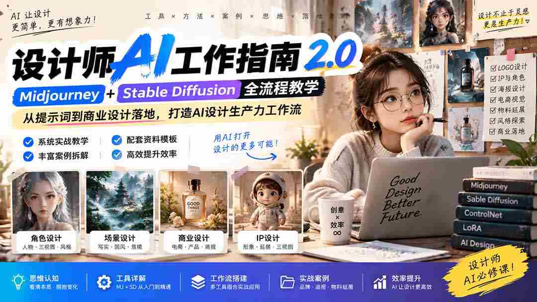 AI赋能设计艺术：设计师进阶宝典2.0 无损版课程》——思维与实操结合，释放设计潜能