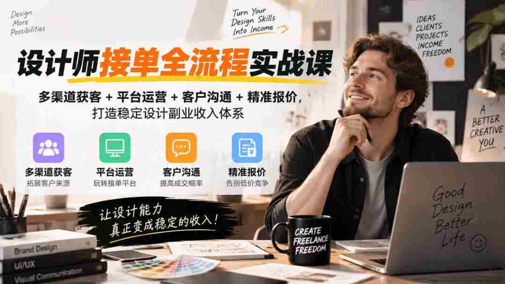实战解析：设计师订单全链路攻略——无版权水印版，全面掌握多途径吸客、平台经营、沟通技巧与精准报价，构建稳固的设计兼职盈利结构