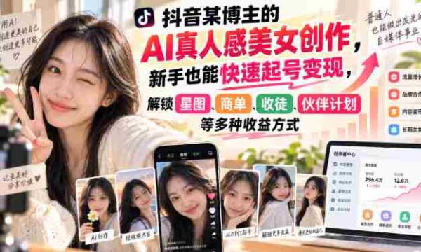 短视频达人用AI打造逼真美女形象，初学者轻松赚钱，解锁多元盈利路径