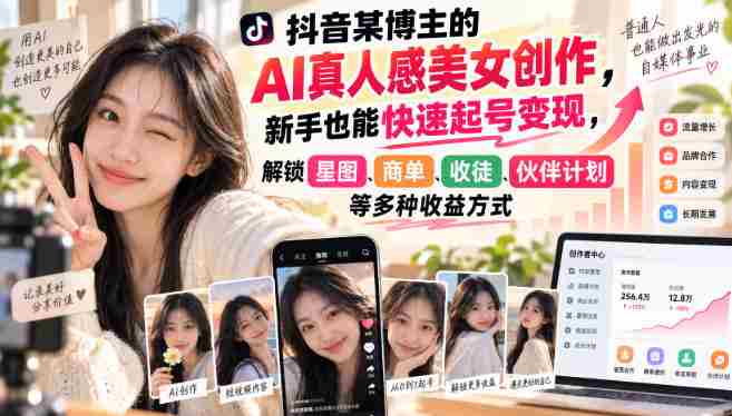 短视频达人用AI打造逼真美女形象，初学者轻松赚钱，解锁多元盈利路径