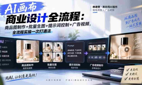 AI绘画设计全攻略：商品图片制作、批量生成、精准提示词操控与广告视频制作，一气呵成实操技巧