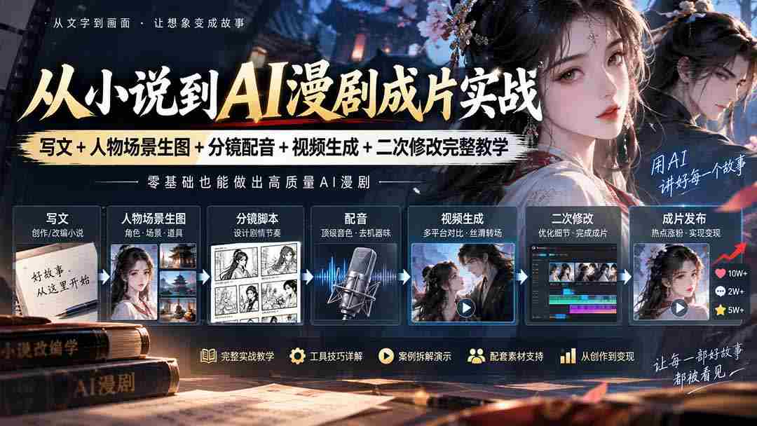 从小说到AI漫剧成片实战：写文+人物场景生图+分镜配音+视频生成+二次修改完整教学