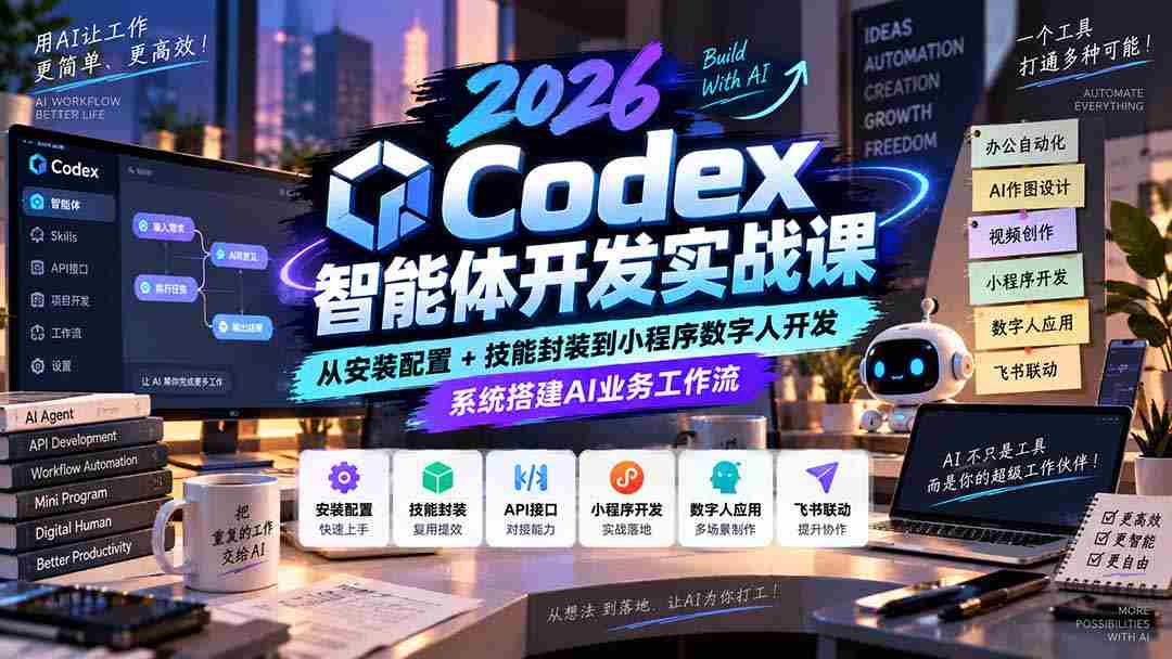 2026年Codex智能体实战教程：从安装与配置到技能封装及小程序数字人打造，全面构建AI业务流程系统