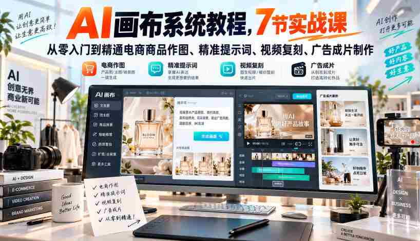 揭秘AI绘图神器：7堂实战课程，助你从新手蜕变为电商美图大师！掌握精准关键词、视频复制、广告片制作技巧