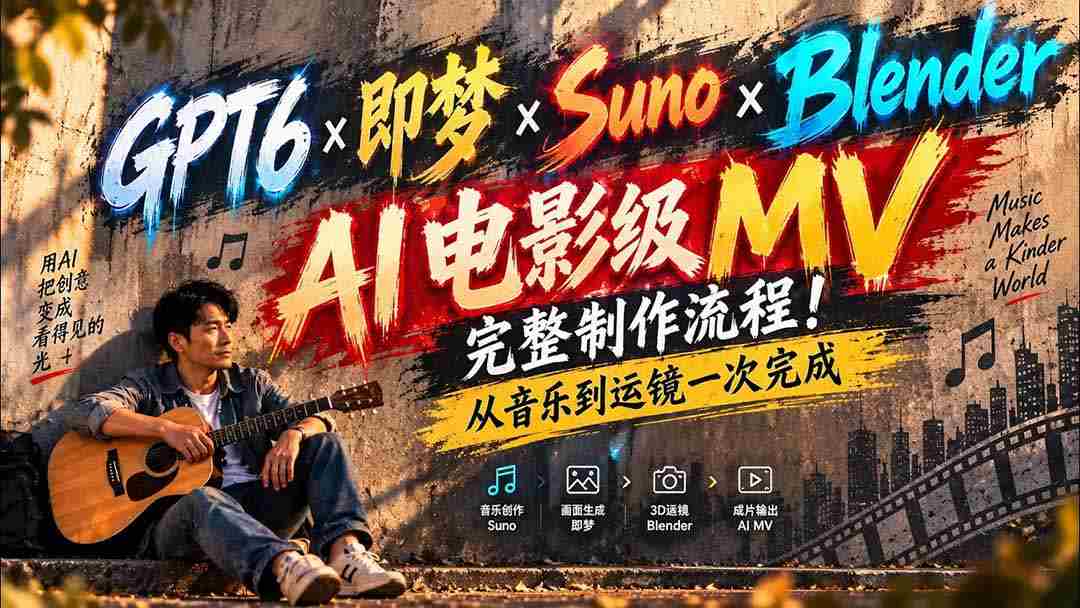AI赋能影视制作：GPT6×Suno×Blender联手打造全流程无水印电影级MV