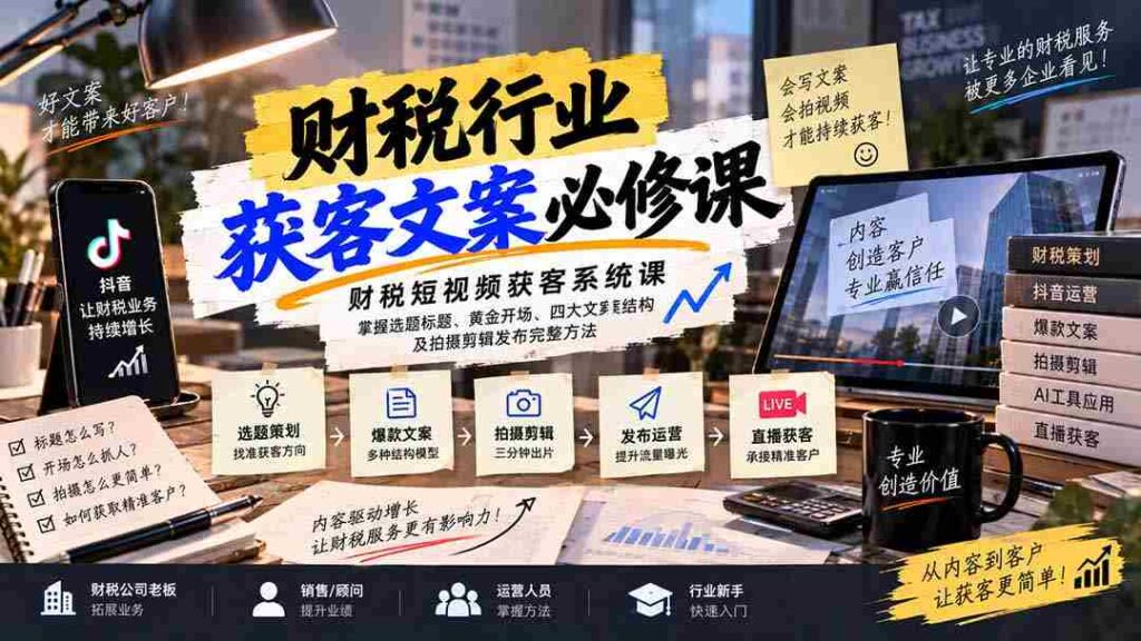 短视频财税引流秘籍：精准选题与标题，开场吸睛技巧，文案四大架构解析及拍摄剪辑发布全攻略