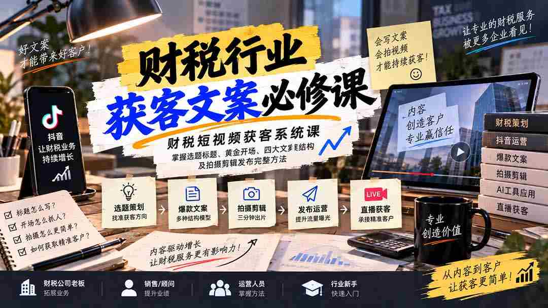 短视频财税引流秘籍：精准选题与标题，开场吸睛技巧，文案四大架构解析及拍摄剪辑发布全攻略
