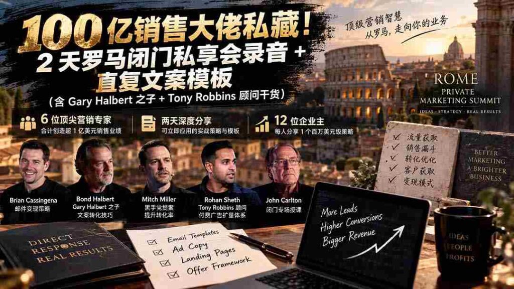 独家揭秘：千亿销售额巨头珍藏版！罗马闭门会两天精华录音+高转化文案秘籍【双语字幕版