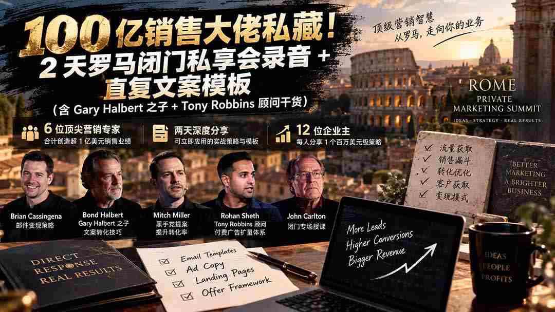 独家揭秘：千亿销售额巨头珍藏版！罗马闭门会两天精华录音+高转化文案秘籍【双语字幕版