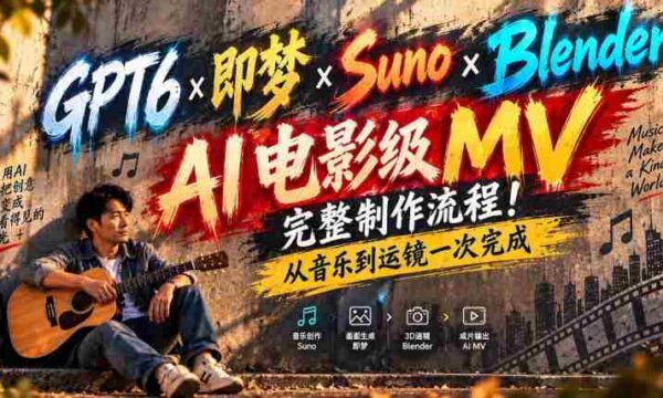 探索GPT6×与Suno的梦幻融合：Blender助阵，AI驱动电影级MV全流程制作！音乐与镜头一气呵成！