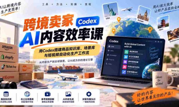 跨境卖家AI内容效率课：用Codex搭建商品知识库、场景库与短视频自动化生产工作流