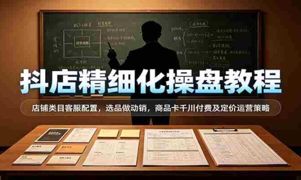 抖店精细化操盘教程：店铺类目客服配置，选品做动销，商品卡千川付费及定价运营策略