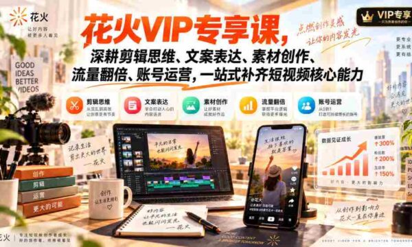 独家VIP课程：全方位提升短视频剪辑、文案、创作与运营，助你流量翻倍，一课掌握核心技能