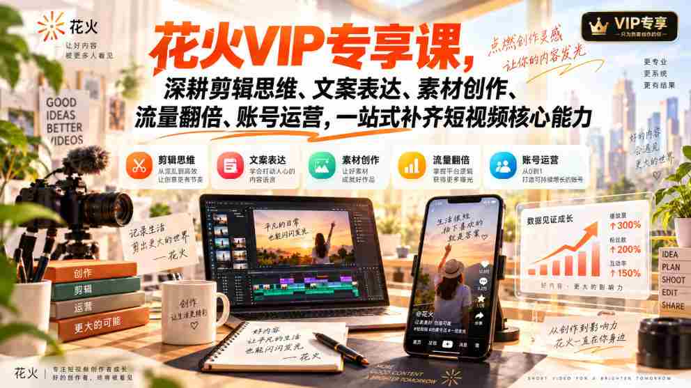 独家VIP课程：全方位提升短视频剪辑、文案、创作与运营，助你流量翻倍，一课掌握核心技能
