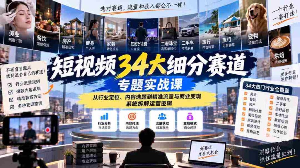 揭秘短视频34个热门领域实战攻略：深入剖析行业定位、内容策划、流量获取与商业转化，全方位解析运营策略