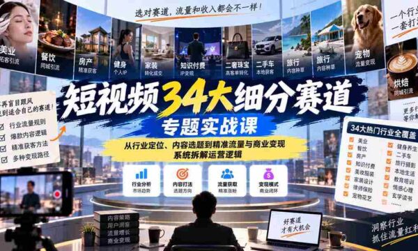 揭秘短视频34个热门领域实战攻略：深入剖析行业定位、内容策划、流量获取与商业转化，全方位解析运营策略