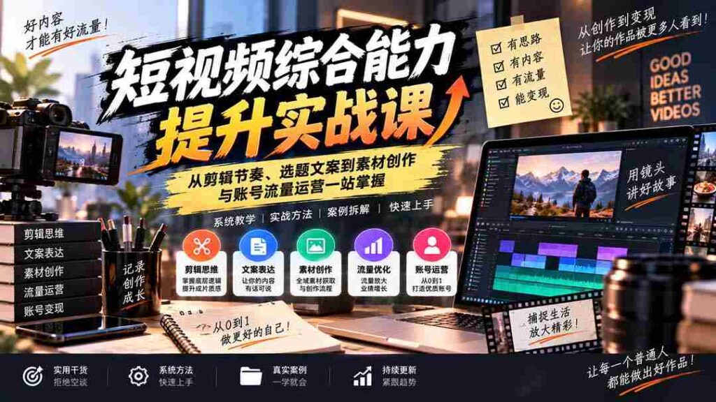 全方位短视频高手养成手册：剪辑技巧、选题文案、素材制作及账号流量运营一网打尽