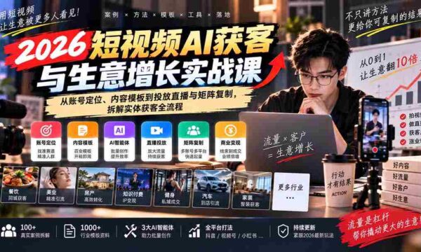2026短视频AI引流与营收提升实操教程：揭秘账号定位、内容策略、直播投放及矩阵复制，全面解析实体企业获客之道
