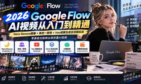 探索Google Flow AI视频制作：深度解析Nano Banana图像、角色一致性及Veo视频生成技巧，中英字幕全程指导