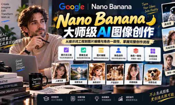 【无水印】Nano Banana大师级AI图像实战课：从提示词工程到图片编辑与角色一致性，掌握完整创作流程