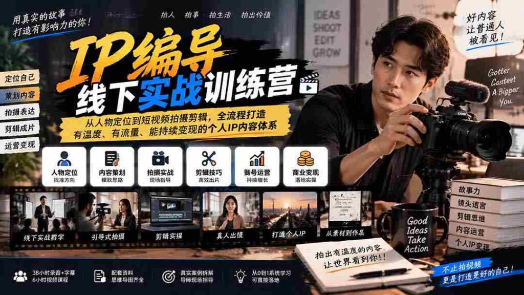 全新IP编导实战班：全方位升级，从角色塑造到短视频制作，构建温暖、热门、盈利的个人品牌内容生态