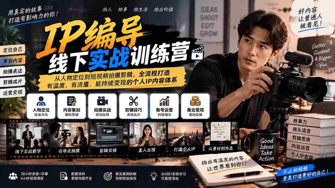 全新IP编导实战班：全方位升级，从角色塑造到短视频制作，构建温暖、热门、盈利的个人品牌内容生态