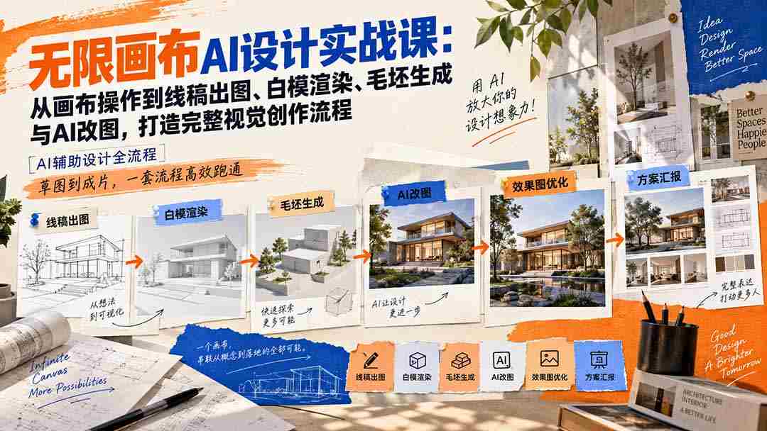 【无水印】无限画布AI设计实战课-更新：从画布操作到线稿出图、白模渲染、毛坯生成与AI改图，打造完整视觉创作流程